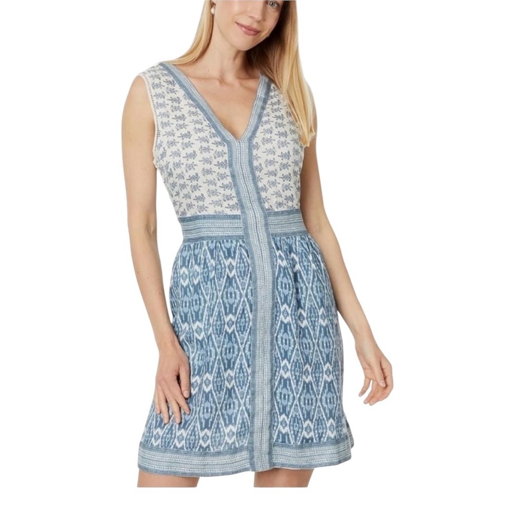 Faherty Blue and White Sleeveless Midi Dress